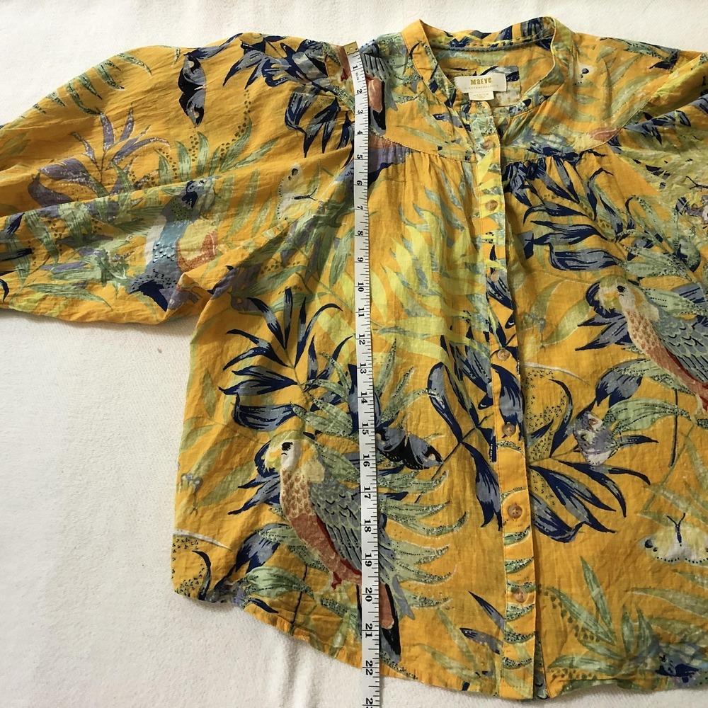 Maeve Anthropologie Blouse Womens Medium Yellow Tropical Parrot Print Boho Top - Picture 10 of 12